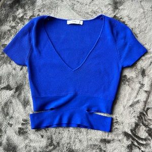 Zara Knot sweater crop top in cobalt blue